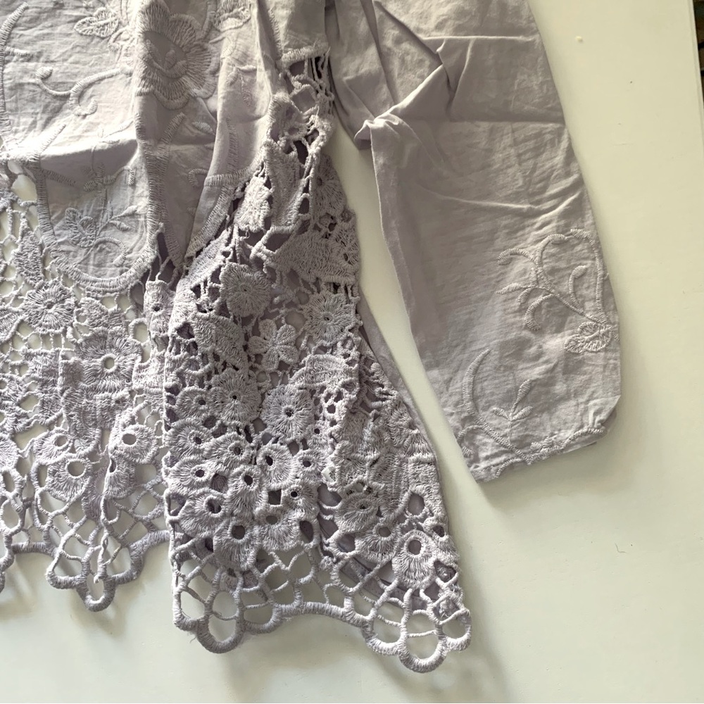Kimchi Blue Urban Outfitters | Embroidered cotton lilac purple blouse | Openback